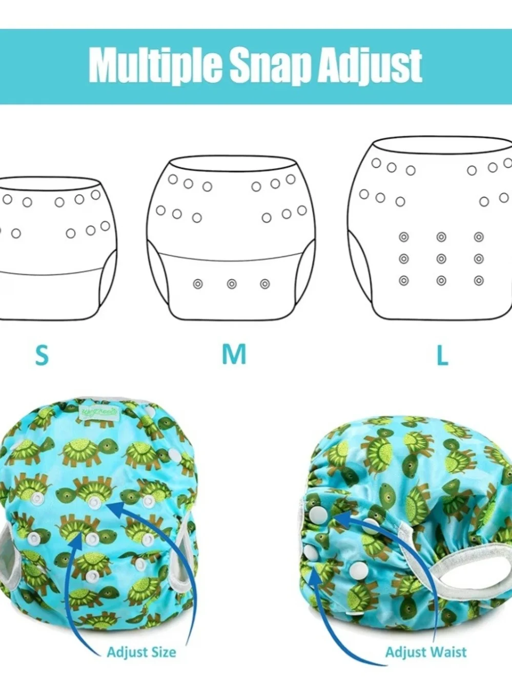 Kids Reusable Swim Diaper - Blue with Turtle & Sea Prints Size Large